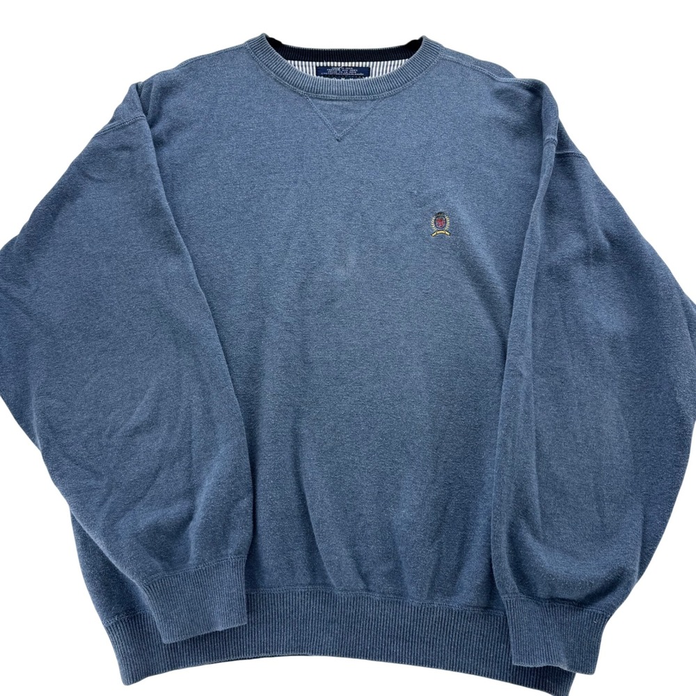 VTG Tommy Hilfiger Men's L Blue Crew‎ Neck Sweater Long Sleeve Pullover Casual